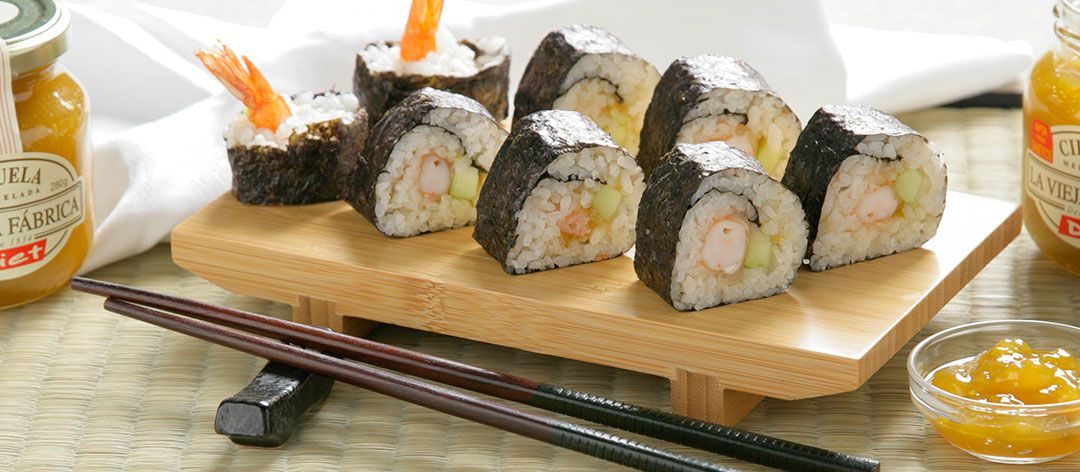 Maki de langostino, pepino y mermelada de ciruela Diet