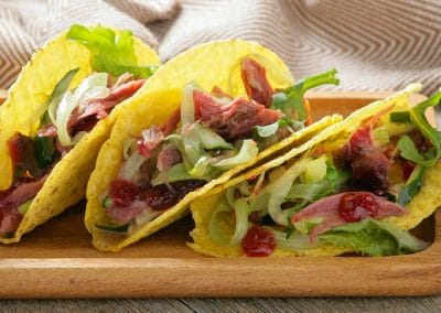 Tacos mexicanos de pato asado y mermelada de cereza Cocina Selecta